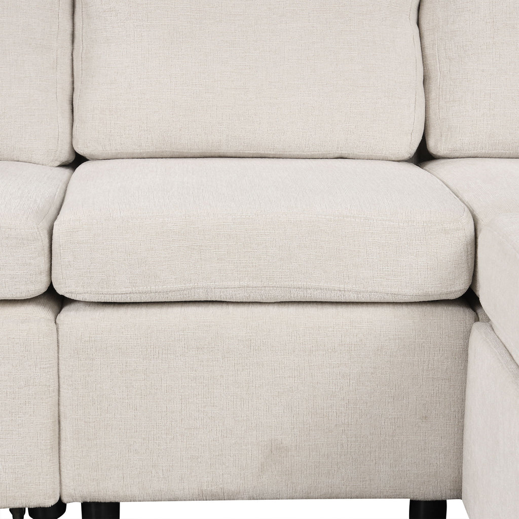 Modern U-Shaped Sectional Sofa Convertible Pull-Out Sofa Bed With USB Ports And Cup Holders