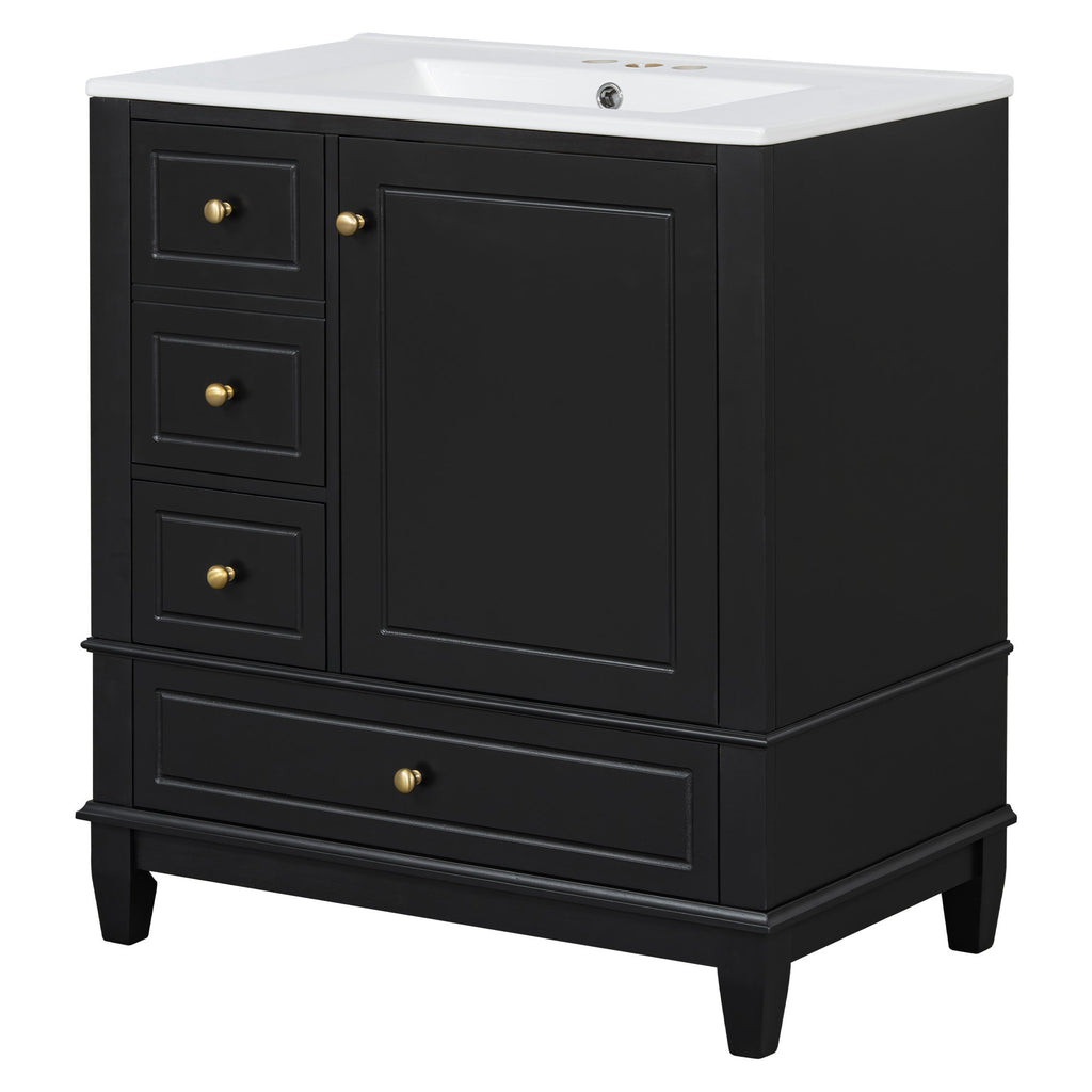 Freestanding Bathroom Vanity With Sink, Soft Close Door, 3 Drawers