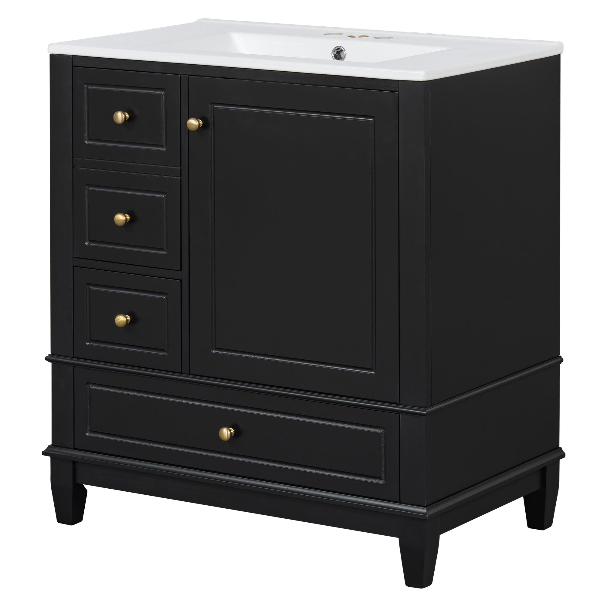 Freestanding Bathroom Vanity With Sink, Soft Close Door, 3 Drawers