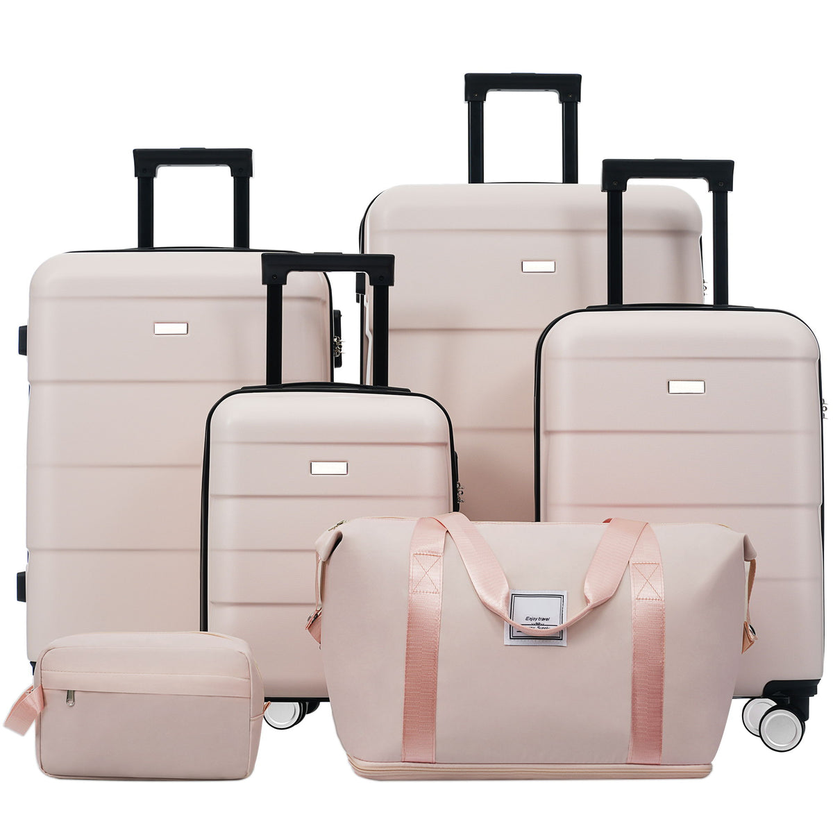 Hardshell Luggage Set 6 Piece With Duffel & Toiletry Bag, Lightweight Spinner Wheels, 16" / 20" / 24" / 28" Suitcases - Light Pink