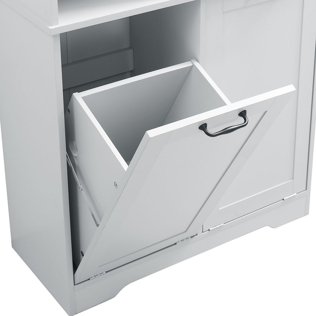 Freestanding Bathroom Storage Cabinet With Doors And Drawers, Adjustable Shelves, Tilt-Out Laundry Hamper