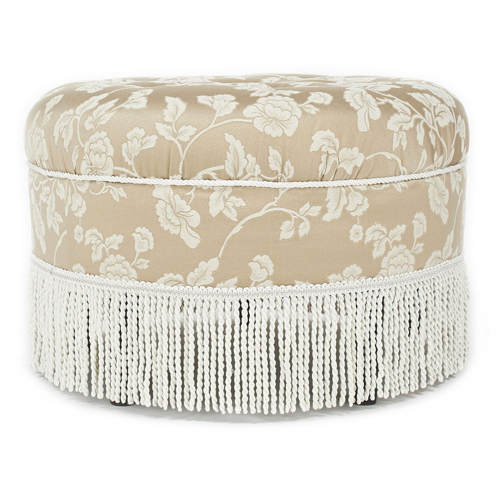 Yolanda - Floral Round Upholstered Accent Ottoman - Beige