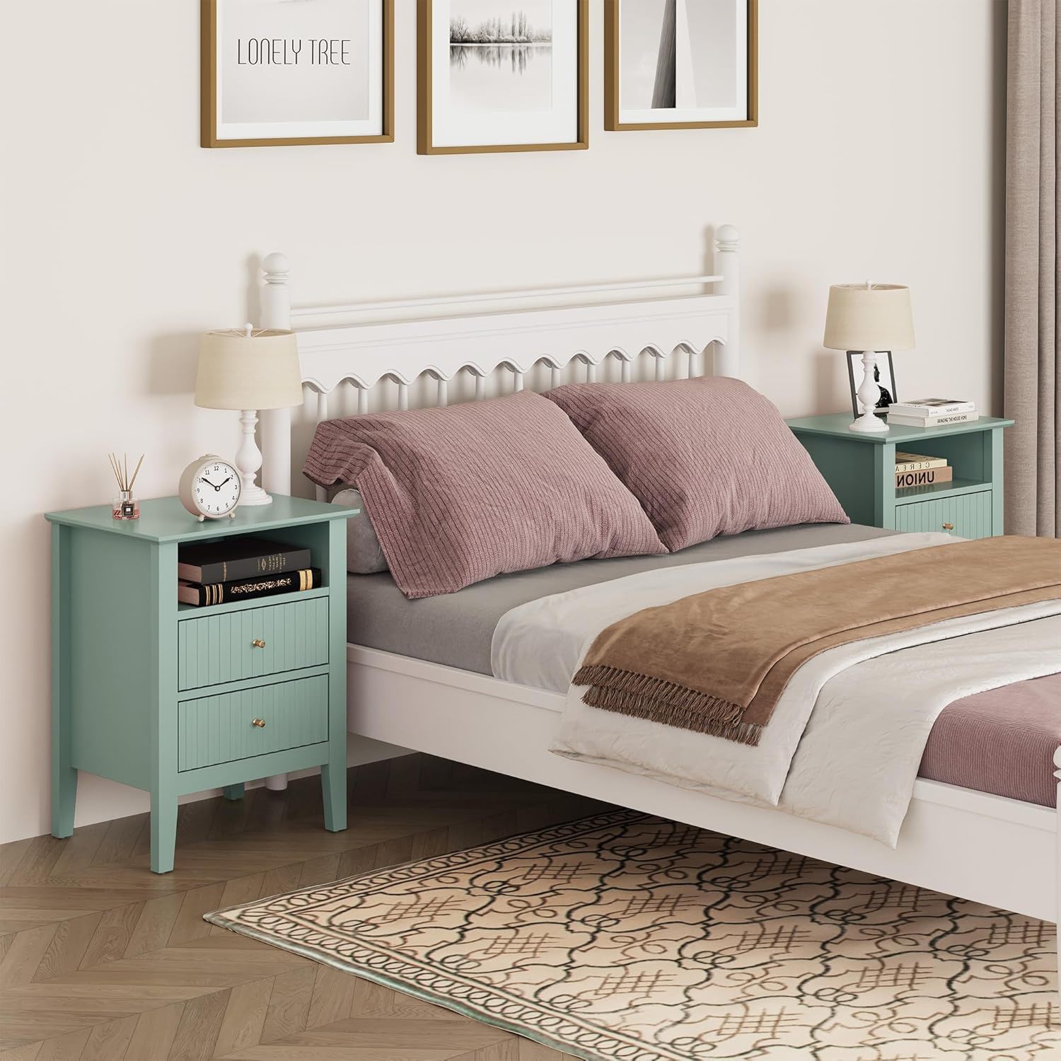 Fluted Nightstand With 2 Drawers