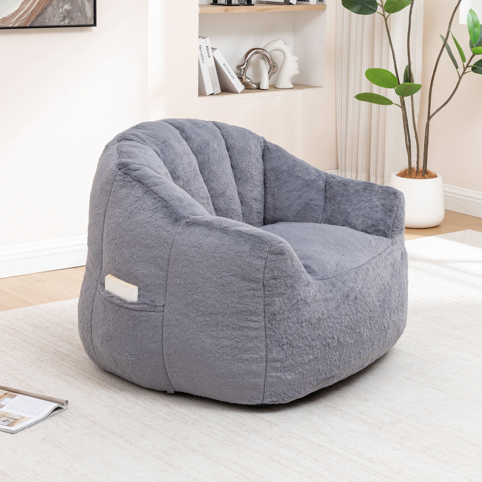 Beanbag Chair, Beanbag Sofa Chair With Armrests Stuffed High Density Foam