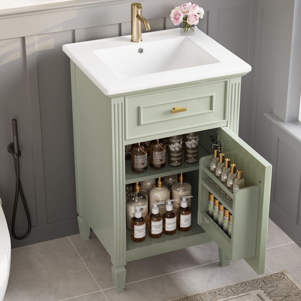 Bathroom Vanity With Sink, Adjustable Shelf, Tilt-Out Drawer