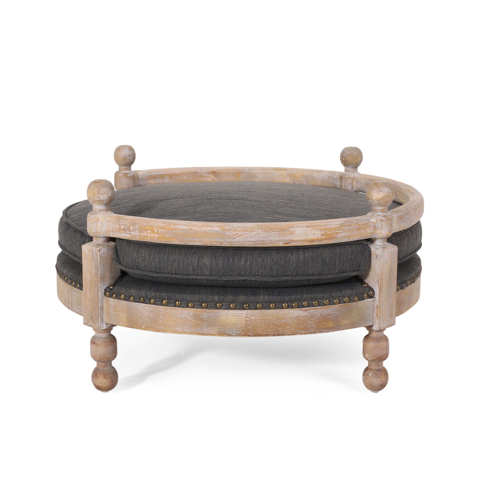 Round Pet Sofa, Wide Upholstered Pet Bed - Charcoal