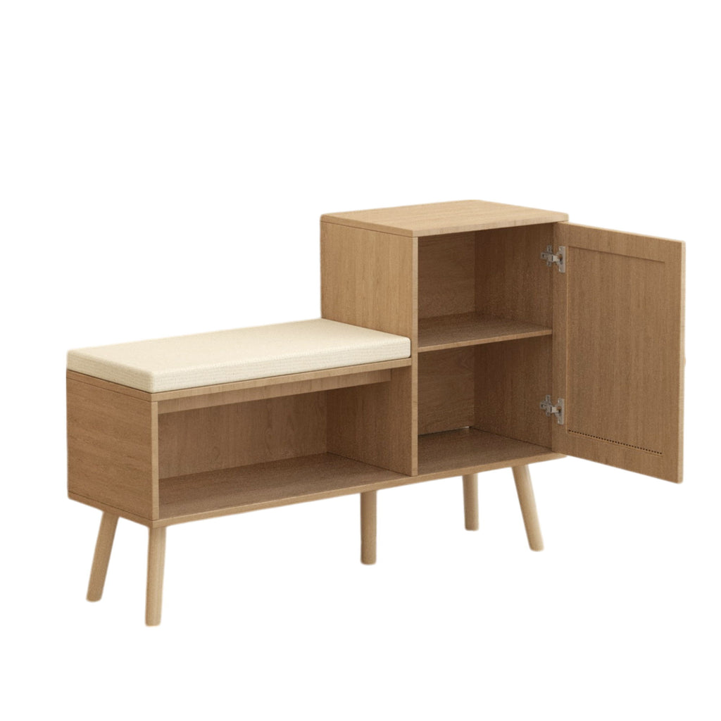 2 In 1 Shoe Storage Bench With Adjustable Shelves - Antique Natural / Rattan