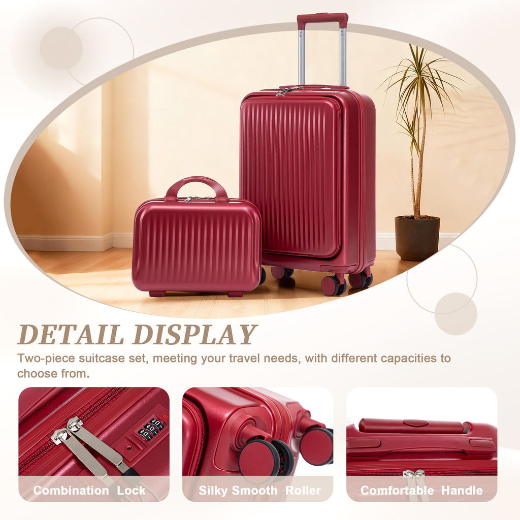 Luggage Set With Cosmetic Case, Combination Lock, Front Opening Design