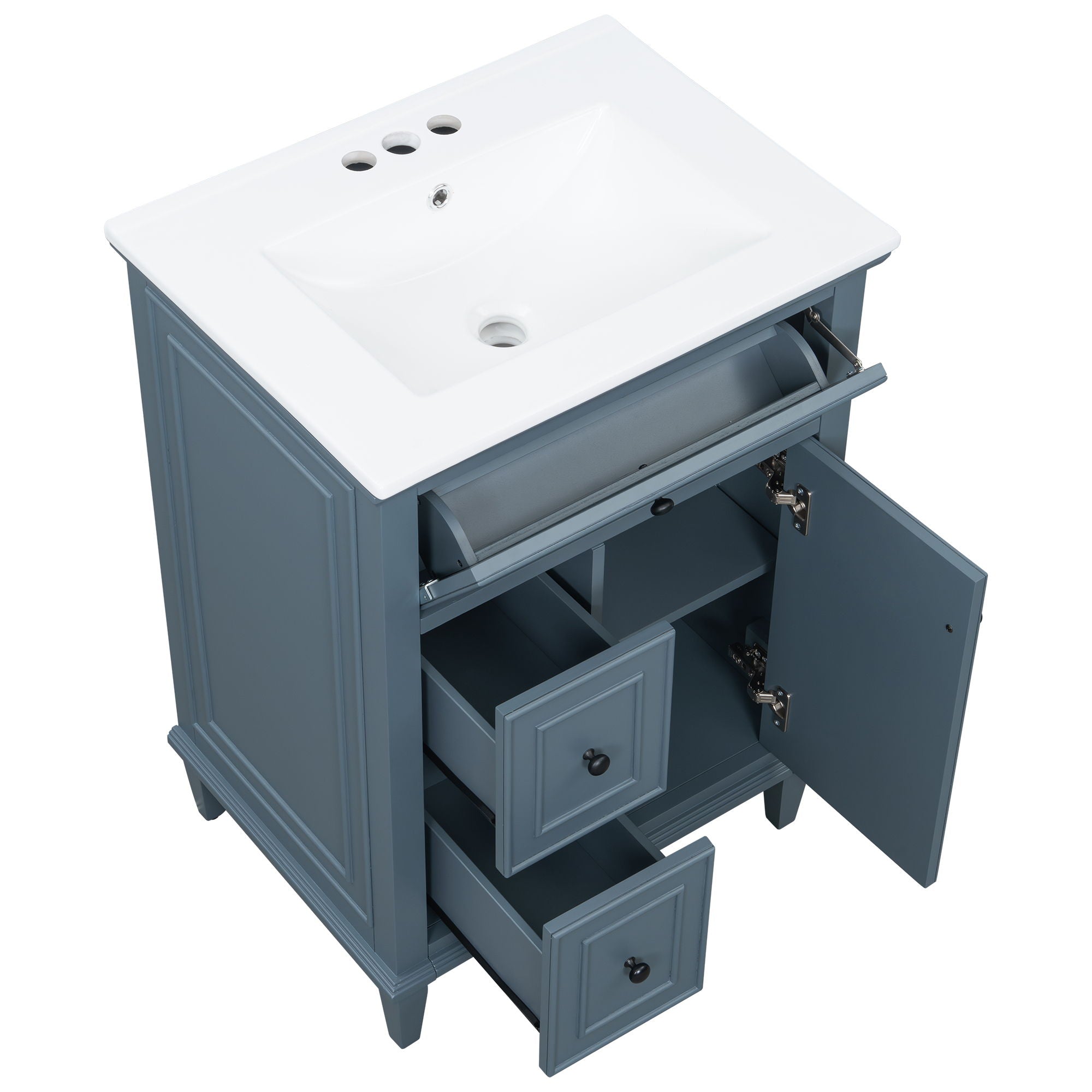 Modern Bathroom Vanity With Sink, Adjustable Shelf, 1 Flip Drawer & 2 Drawers