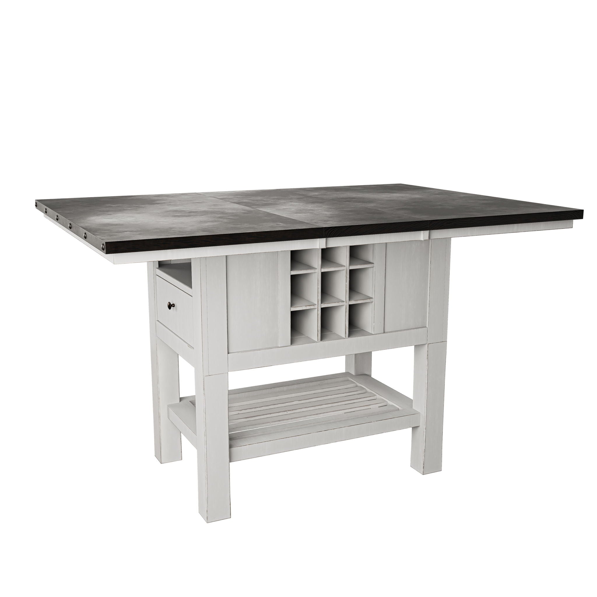 7 Piece Counter Height Dining Set With Storage Base And Ladder Back Chairs - Antique White / Gray