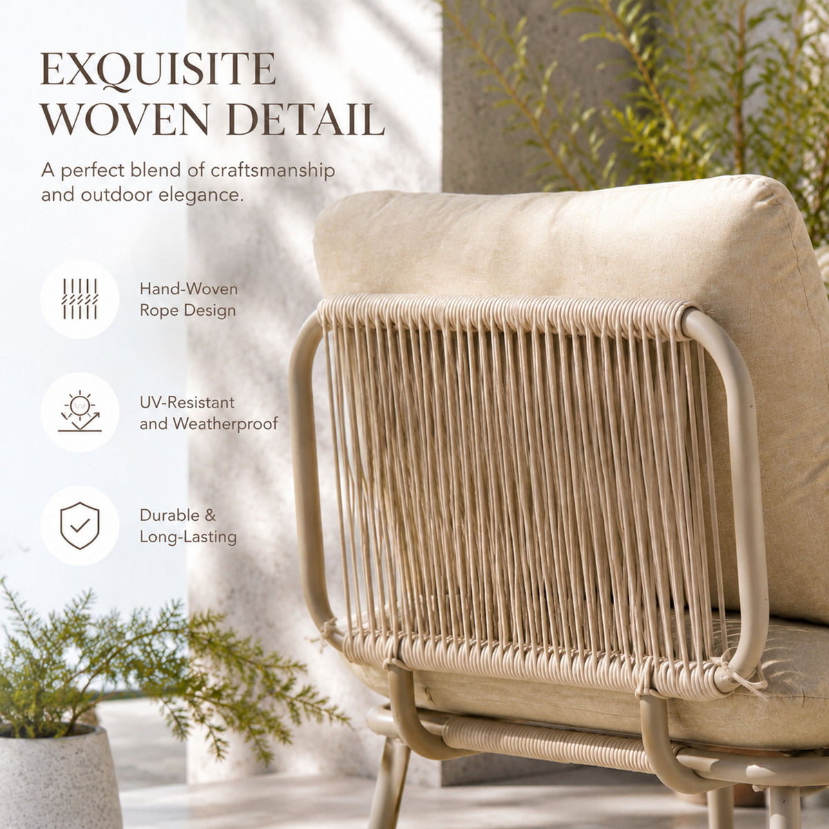 Modular Patio Armless Sofa Chair With Thick Cushion - Off White