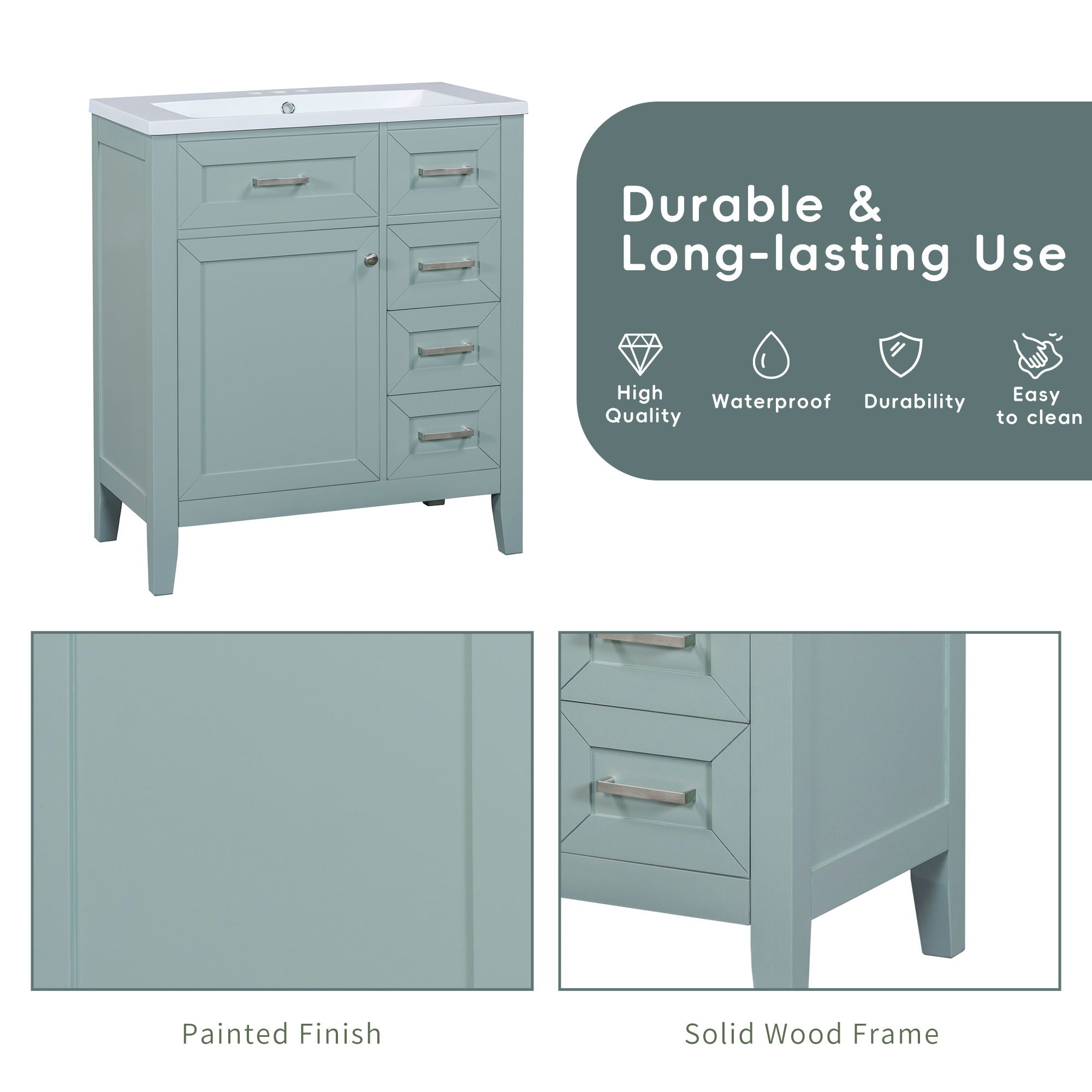 Modern Bathroom Vanity Base Only With Drawers, Freestanding Design