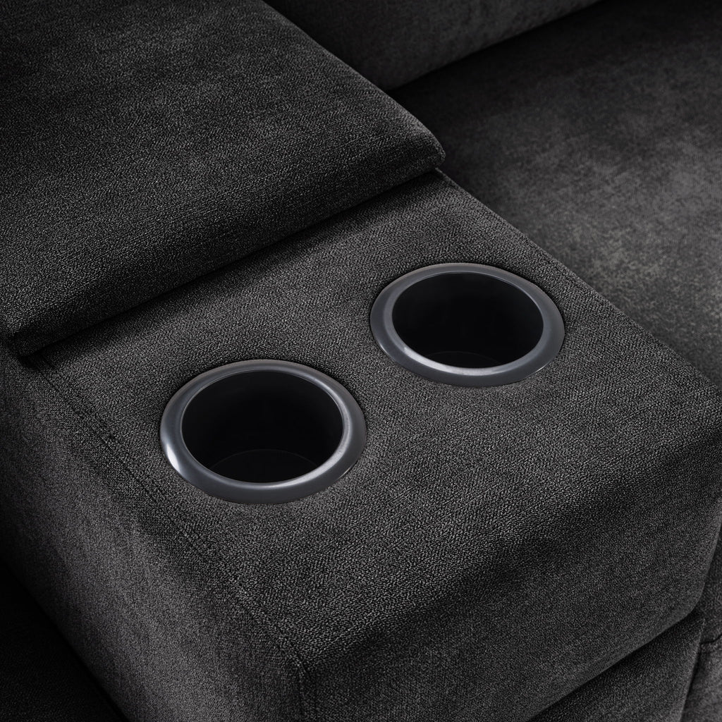 Modular 5 Seat U-Shape Sectional Sofa With Chaise Lounge, Built In Cup Holders And Storage Drawer