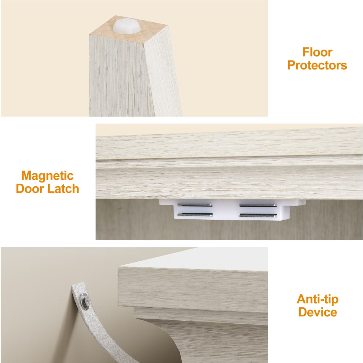 3 Door Buffet Cabinet With Adjustable Shelves - Matte White / Grayish