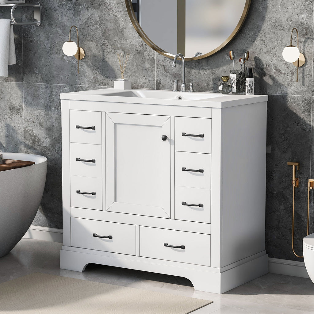 Modern Bathroom Vanity With Sink, 6 Drawers, Adjustable Shelf
