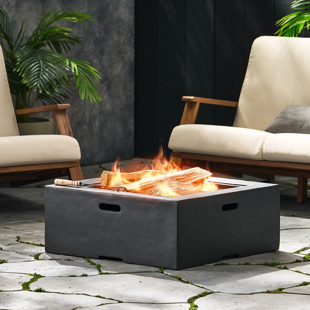 Outdoor Square Mgo Wood Burning Fire Pit - Dark Gray