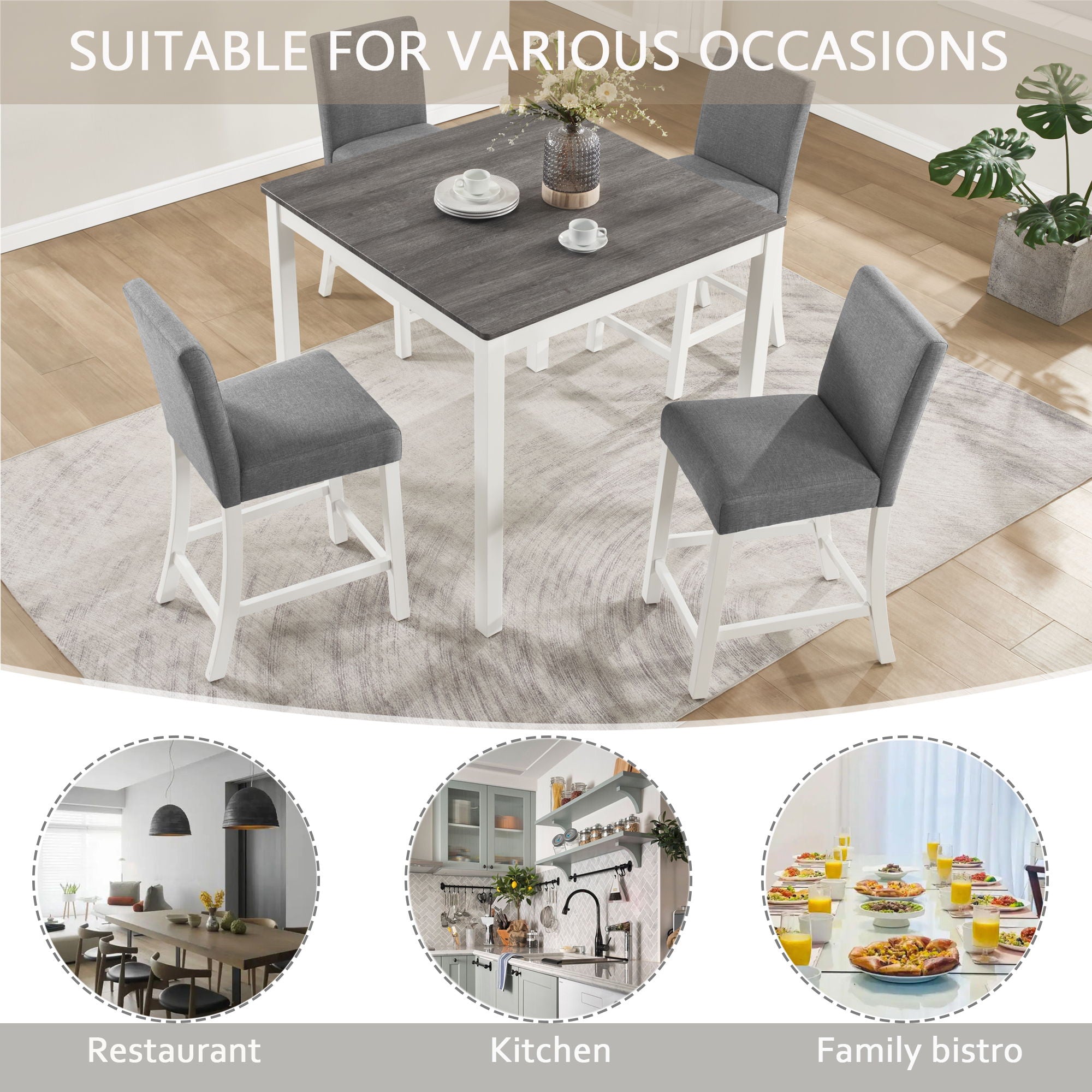 5 Piece Counter Height Table Set With 4 Chairs