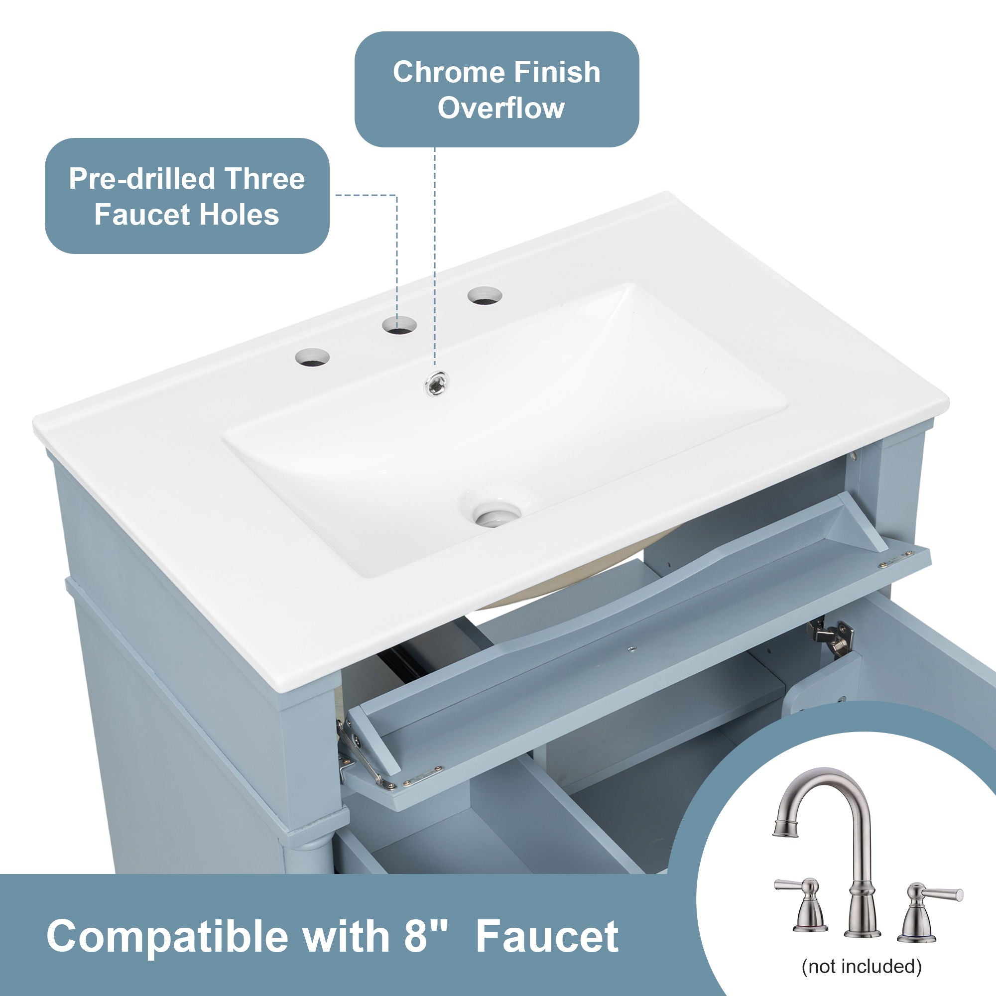 Modern Bathroom Vanity With Sink, Freestanding Cabinet With Flip Drawer & Adjustable Shelf
