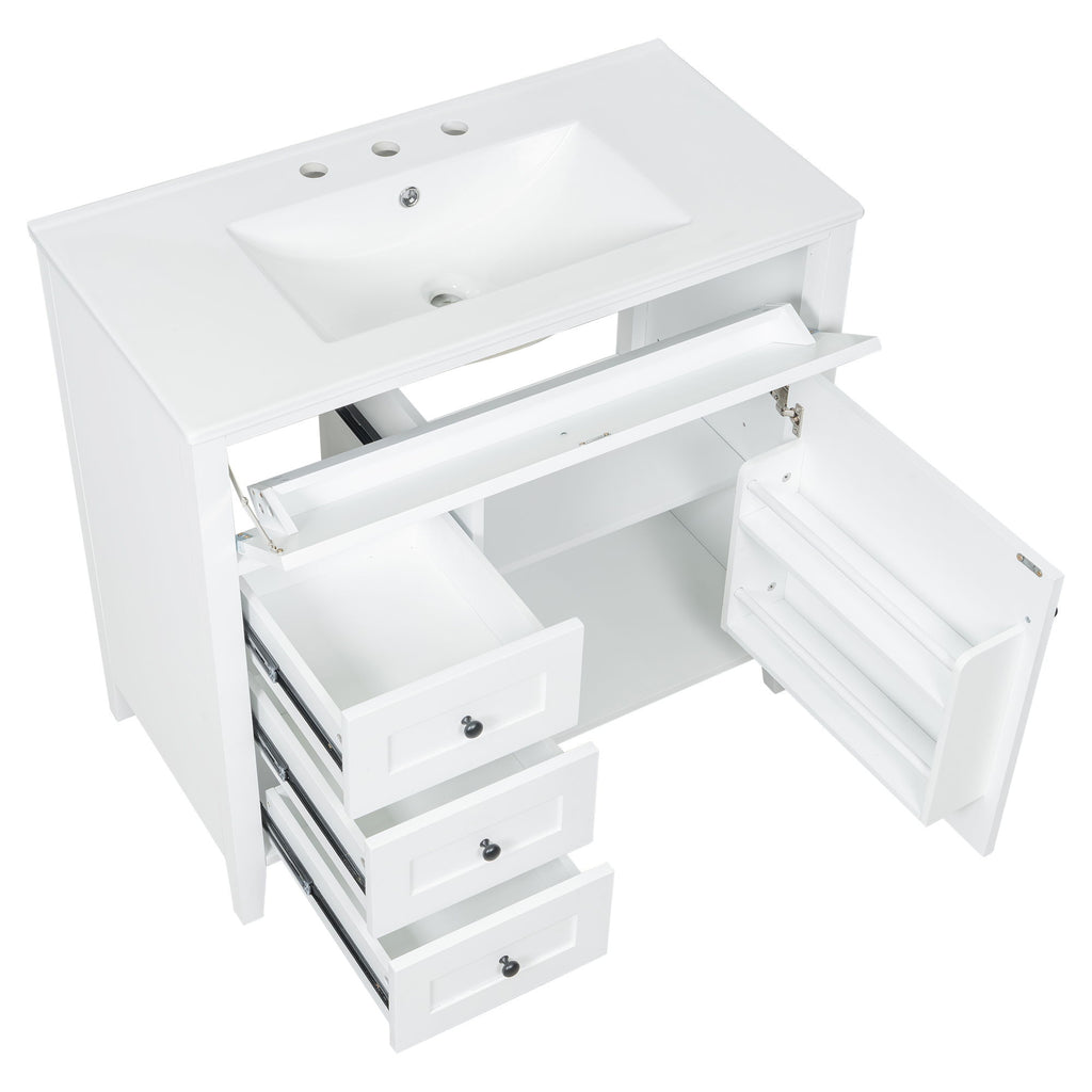 Bathroom Vanity With Sink, 3 Drawers & Cabinet With Adjustable Shelves