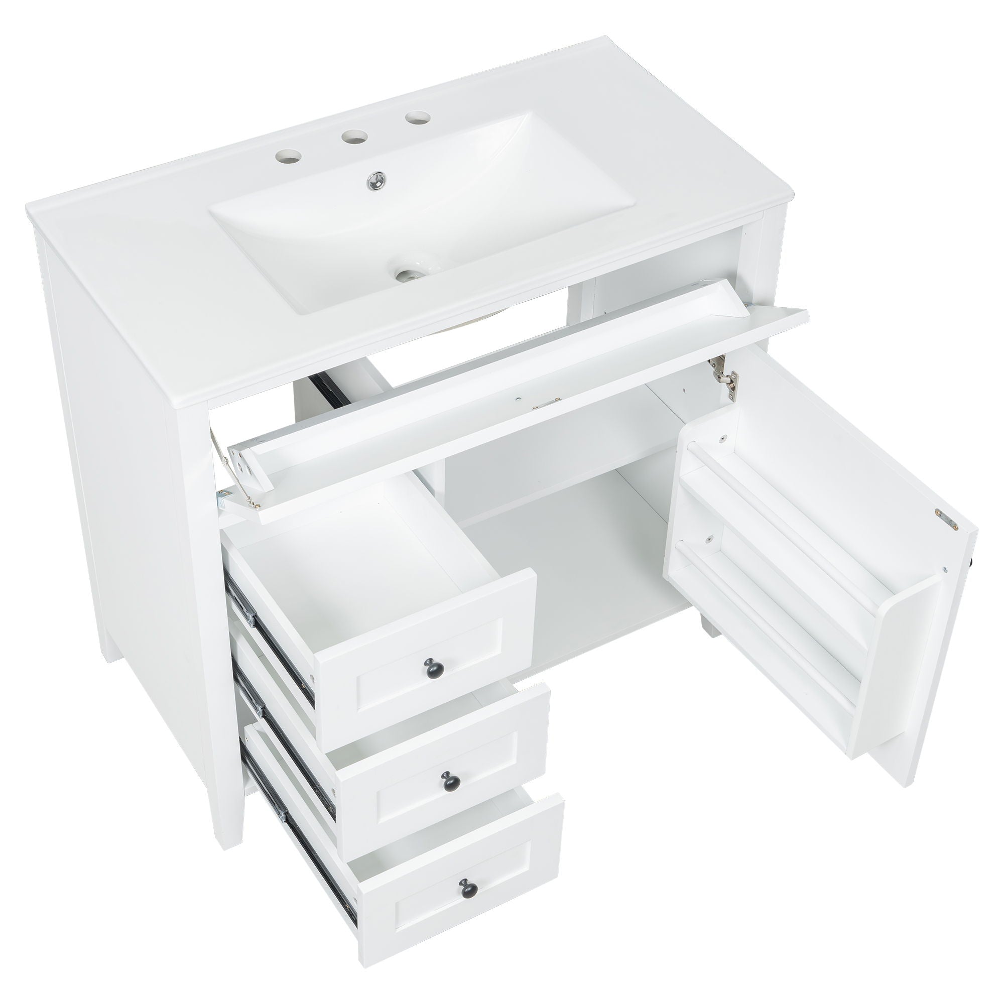 Bathroom Vanity With Sink, 3 Drawers & Cabinet With Adjustable Shelves