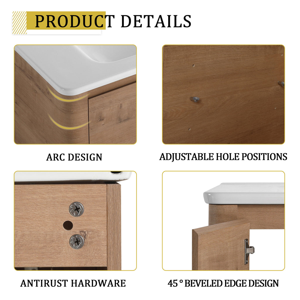 Freestanding Bathroom Vanity With Sink, 2 Soft Close Doors & Storage Rack
