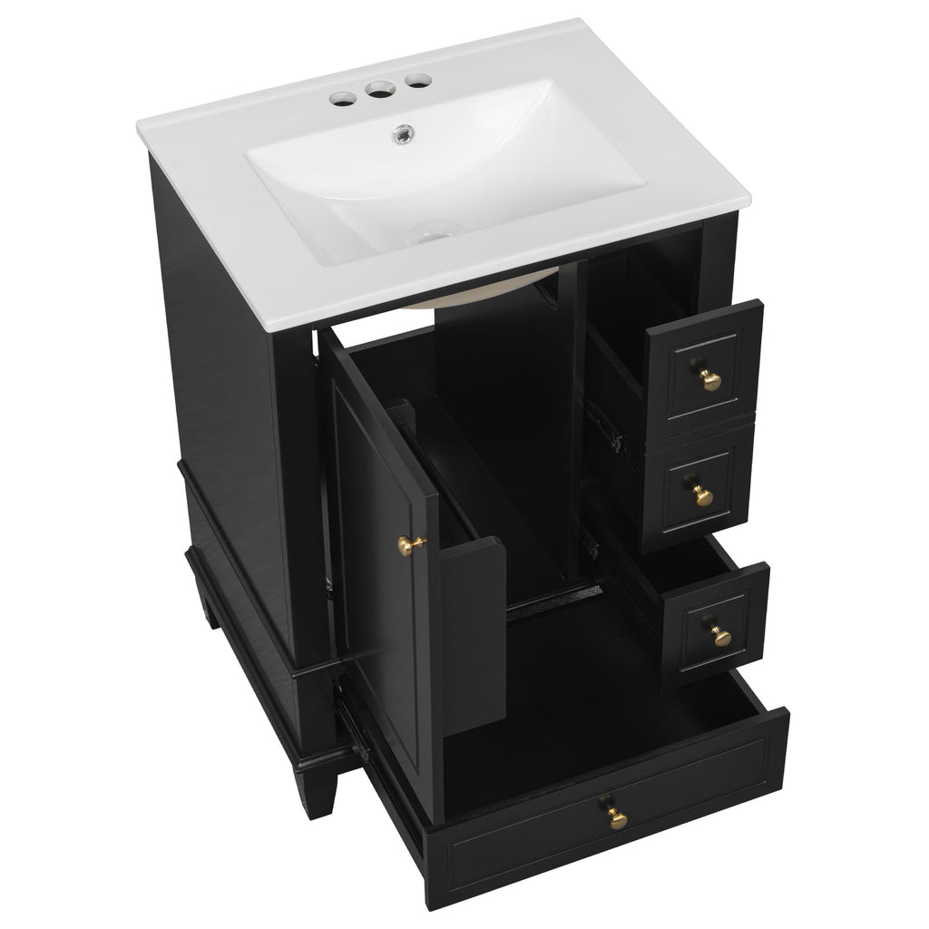Modern Bathroom Vanity With Sink, Freestanding Cabinet With Drawers And Storage Shelves