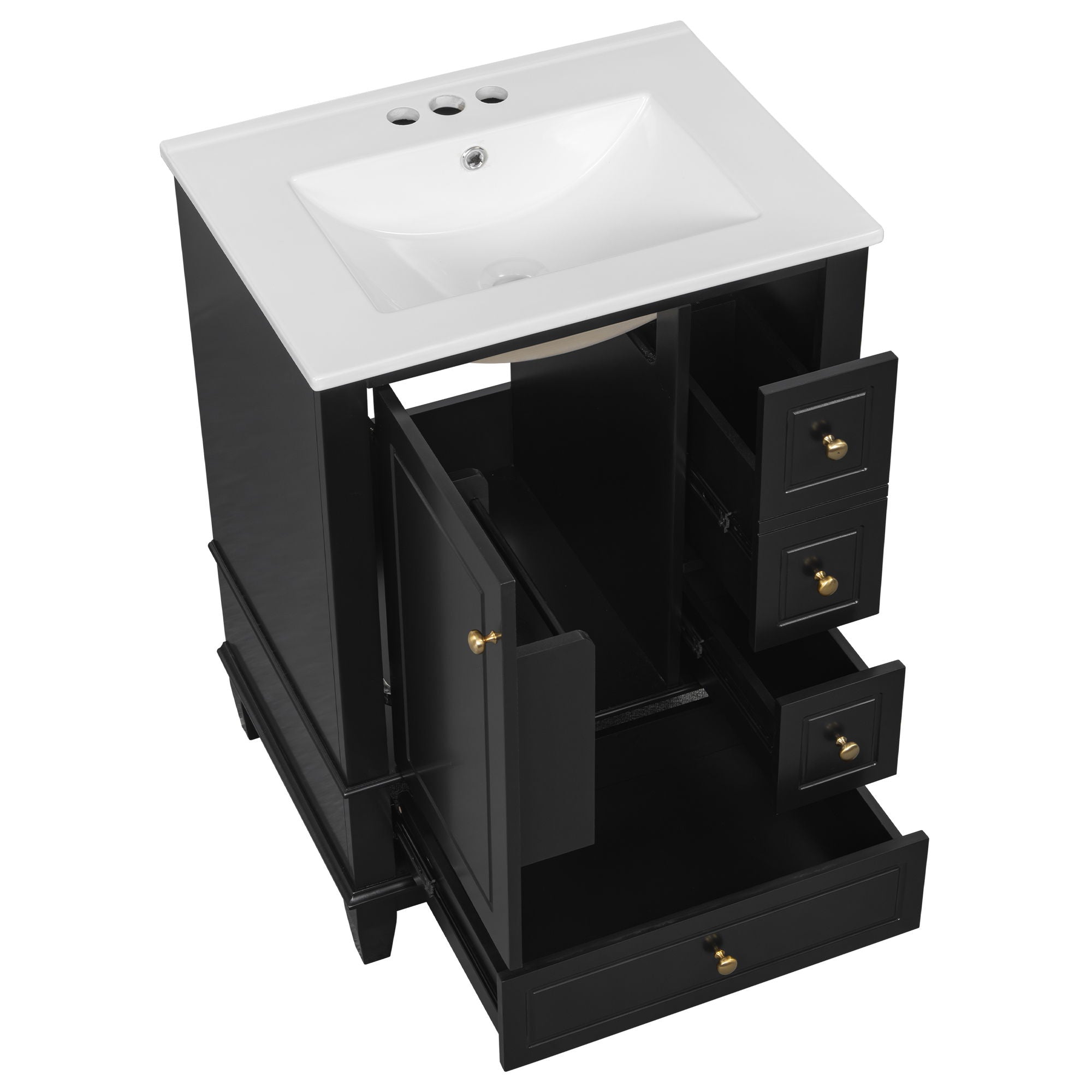 Modern Bathroom Vanity With Sink, Freestanding Cabinet With Drawers And Storage Shelves