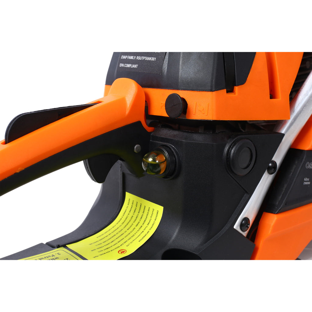 62Cc Gas Powered Chainsaw 2 Cycle Handheld Cordless Chain Saw Aluminium 18" And 20" Guide Bar - Orange