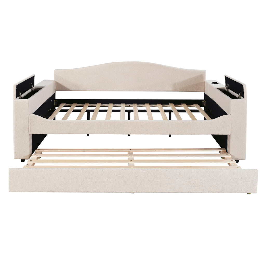 Upholstered Daybed With Storage Armrests, Trundle And Latest Integrated tooth Audio System
