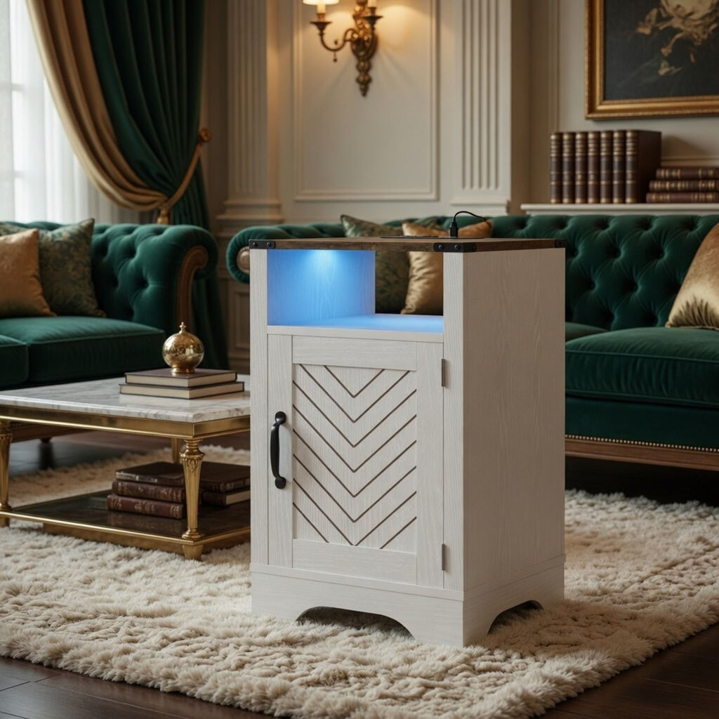Farmhouse Nightstand With Charging Station & Storage
