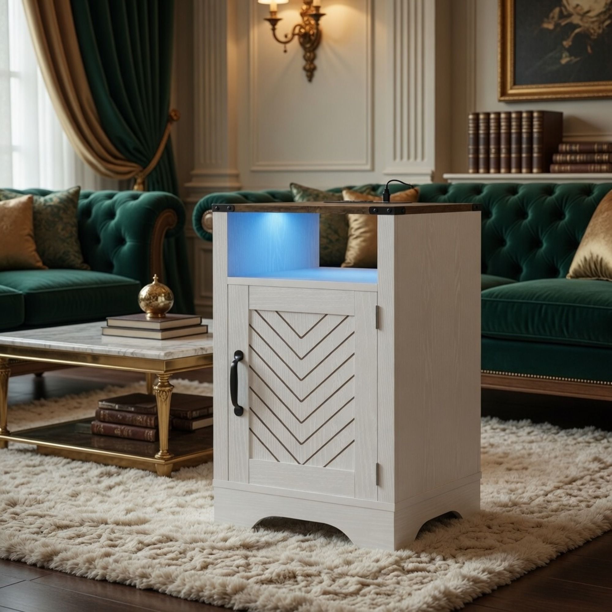 Farmhouse Nightstand With Charging Station & Storage