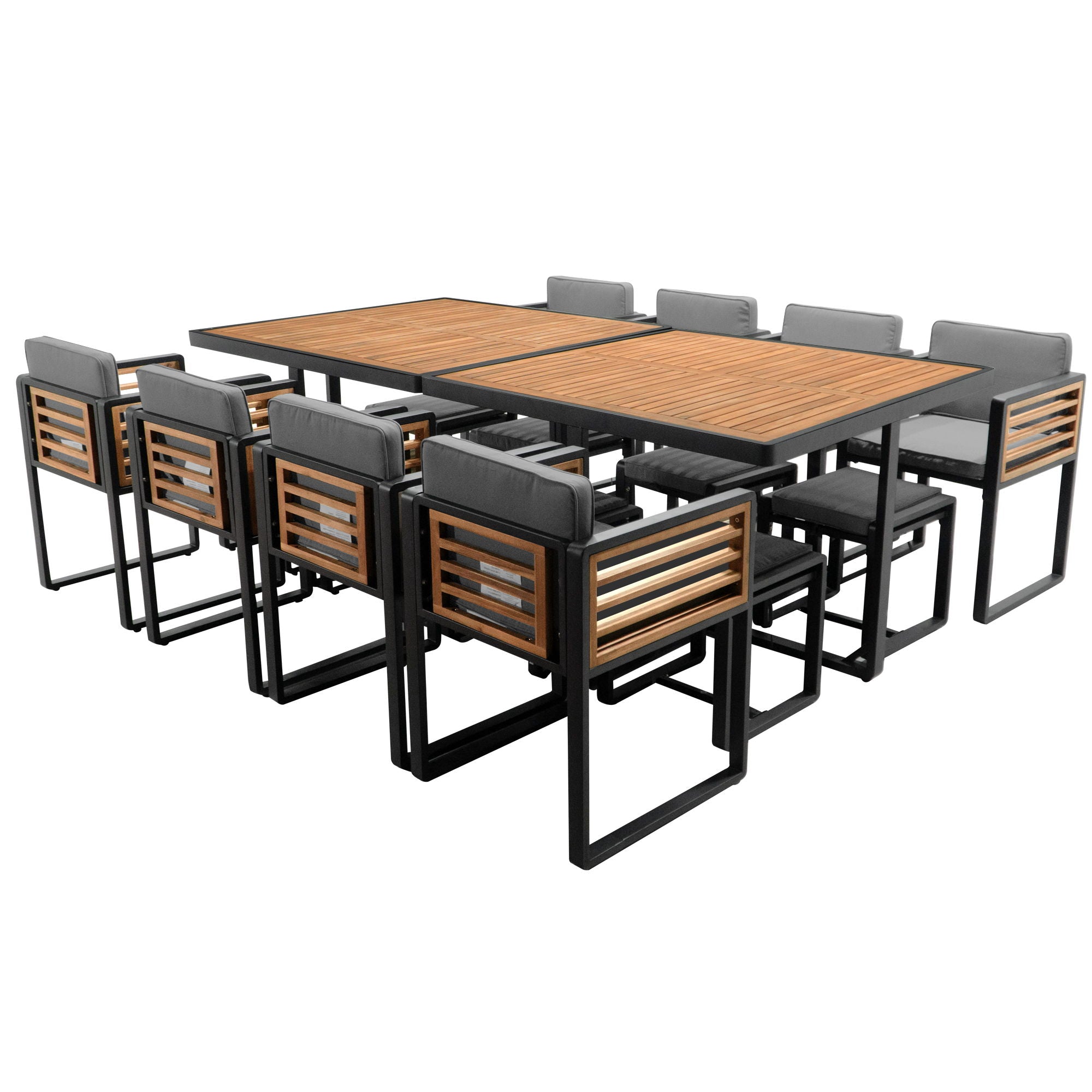 Acacia Wood Patio Dining Set, Cushioned Chairs & Ottomans Square Table