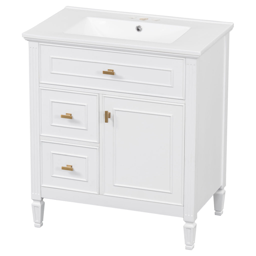 Modern Bathroom Vanity With Sink, 1 Flip Drawer And 2 Drawers, Adjustable Shelf