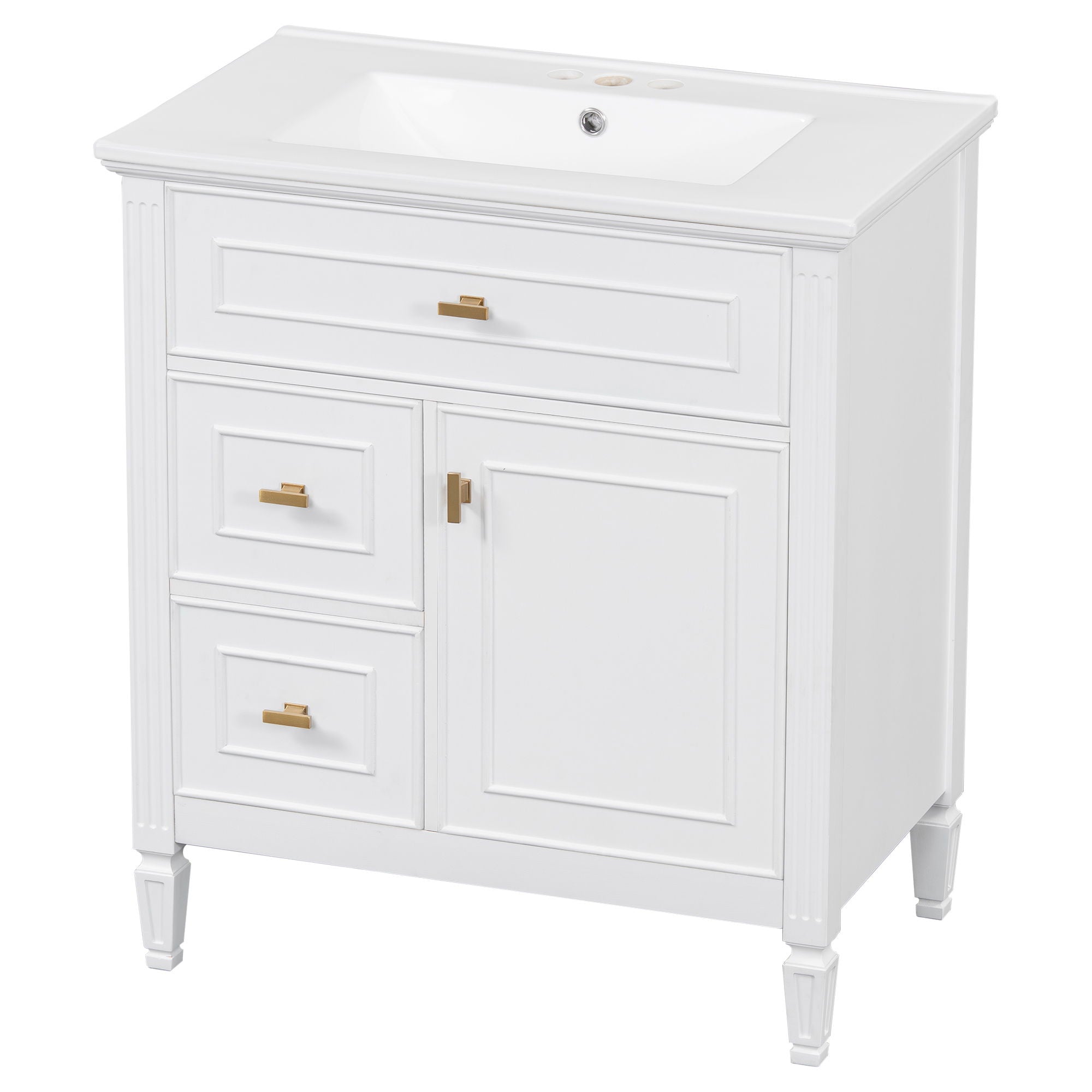 Modern Bathroom Vanity With Sink, 1 Flip Drawer And 2 Drawers, Adjustable Shelf