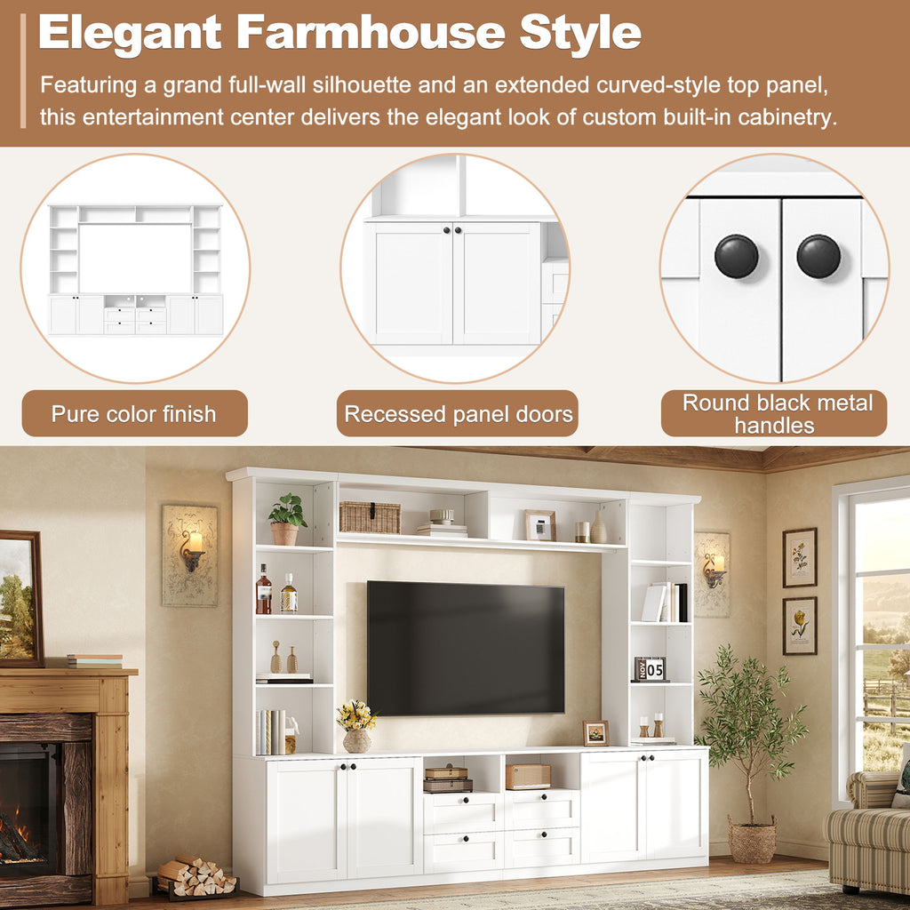 Farmhouse Elegant Entertainment Center Wall Unit With 4 Drawers