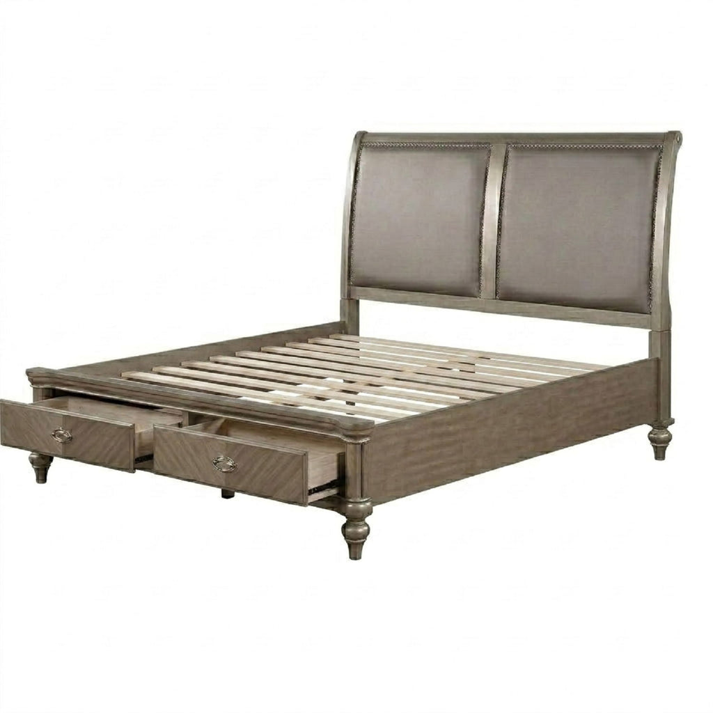 Bed With 2 Panel Upholstered Headboard And Footboard Drawers