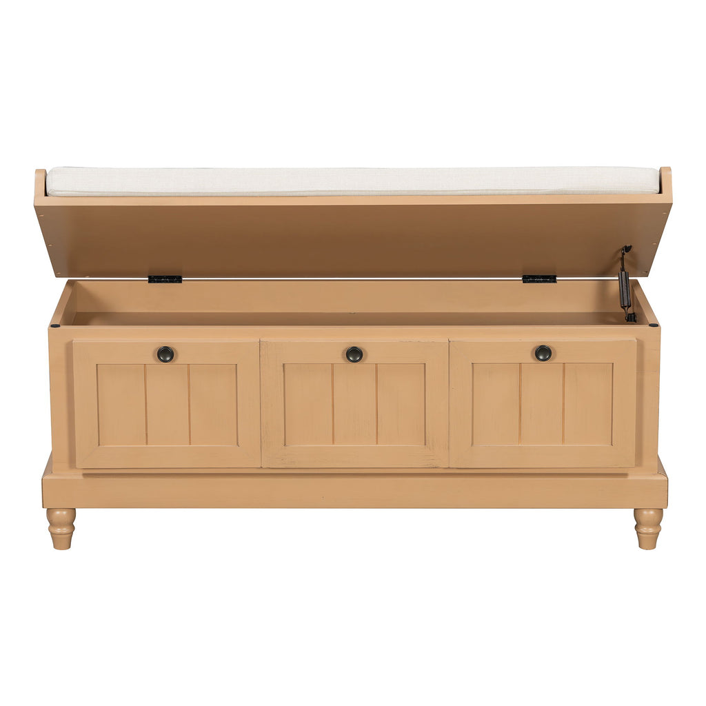 Shoe Bench With Cushion And 3 Drawers - Natural