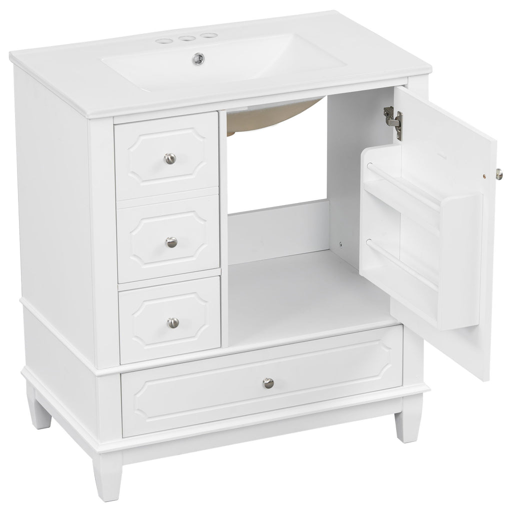 Bathroom Vanity With Sink, Freestanding Vanity Cabinet With Ceramic Basin, Soft Close Door, 3 Drawers