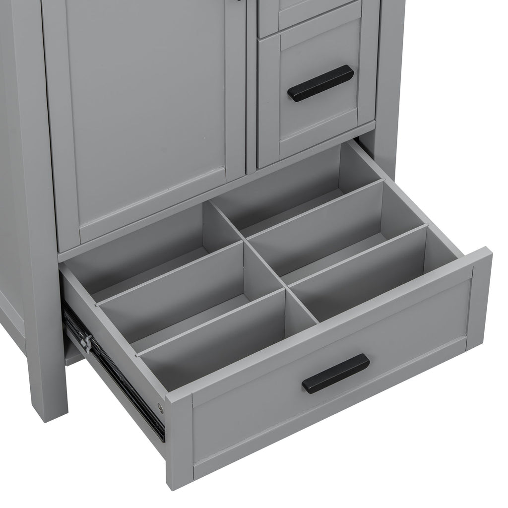 Bathroom Vanity With Sink, Soft Close Door, Double Layer Door Shelf And 3 Drawers - Gray