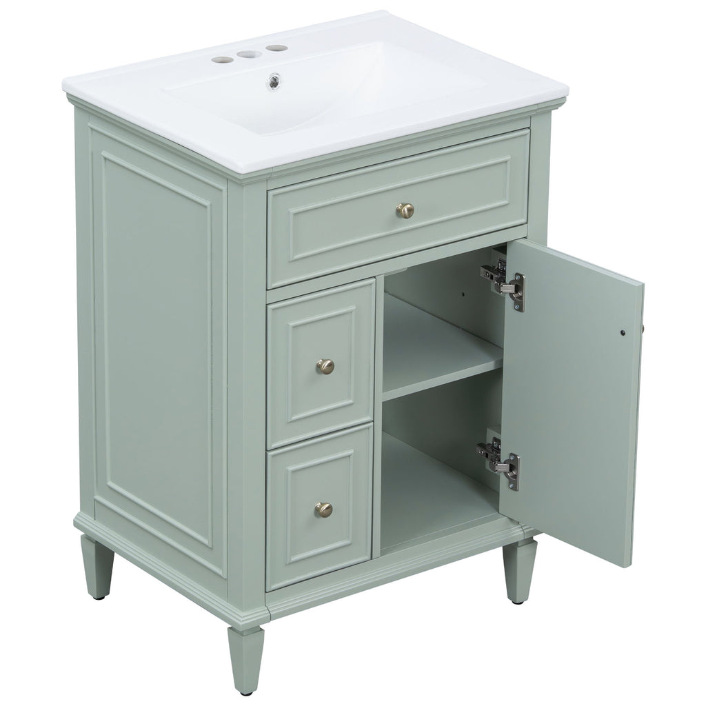 Modern Bathroom Vanity With Sink, Adjustable Shelf, 1 Flip Drawer & 2 Drawers