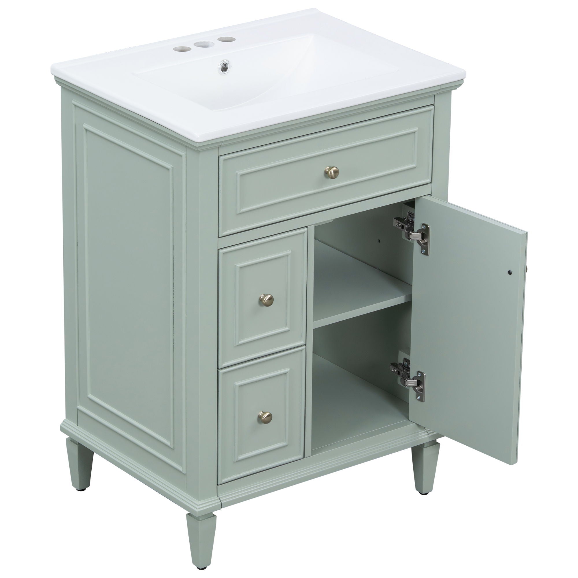 Modern Bathroom Vanity With Sink, Adjustable Shelf, 1 Flip Drawer & 2 Drawers