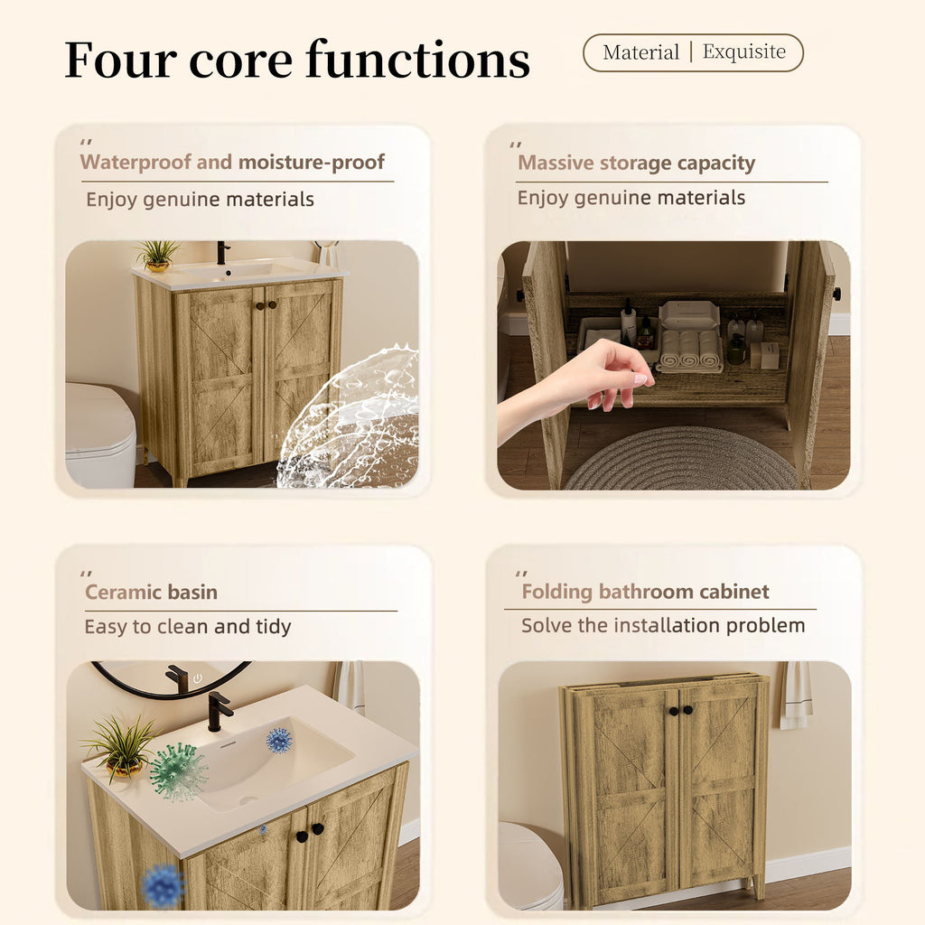 Folding Floor Cabinet With Sink - Antique Gray