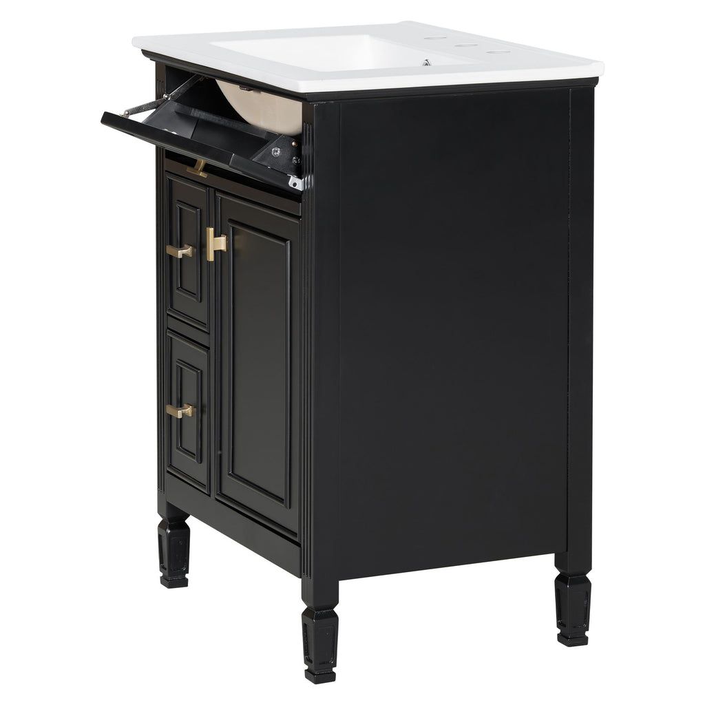 Modern Bathroom Vanity With Sink, Flip Drawer, 2 Drawers, Adjustable Shelf