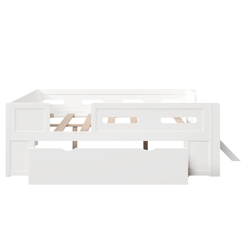 Platform Bed With Guardrail And Drawer