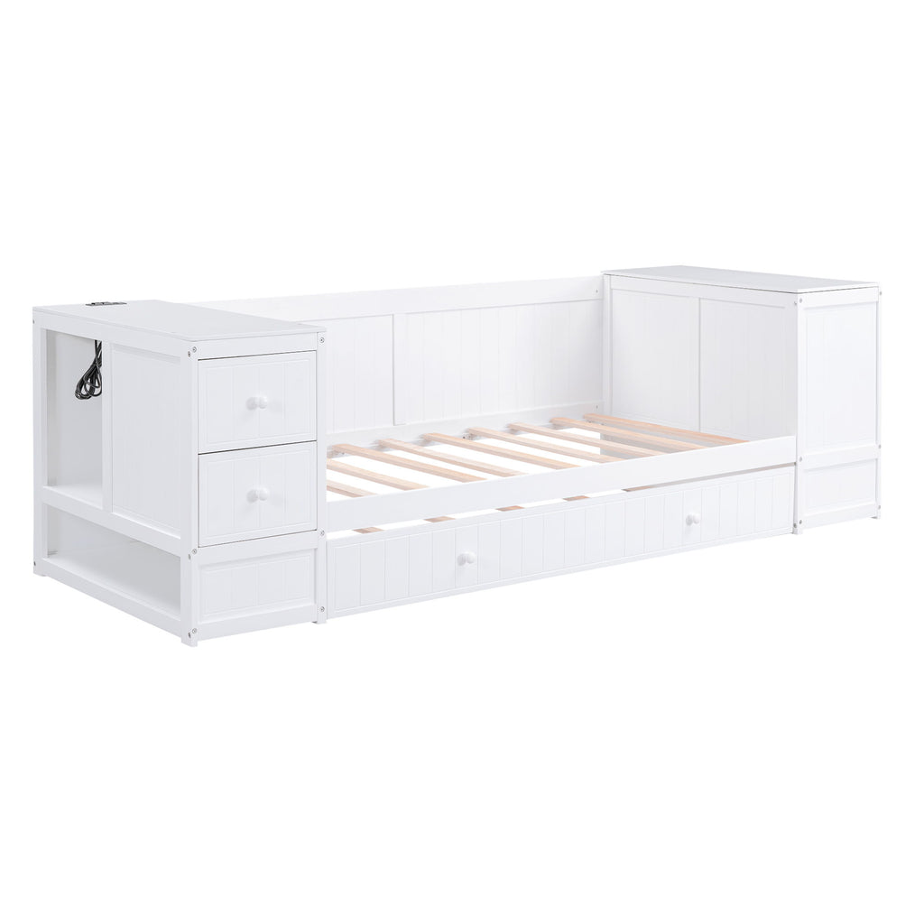 Daybed With Storage Arms, Trundle And Charging Station