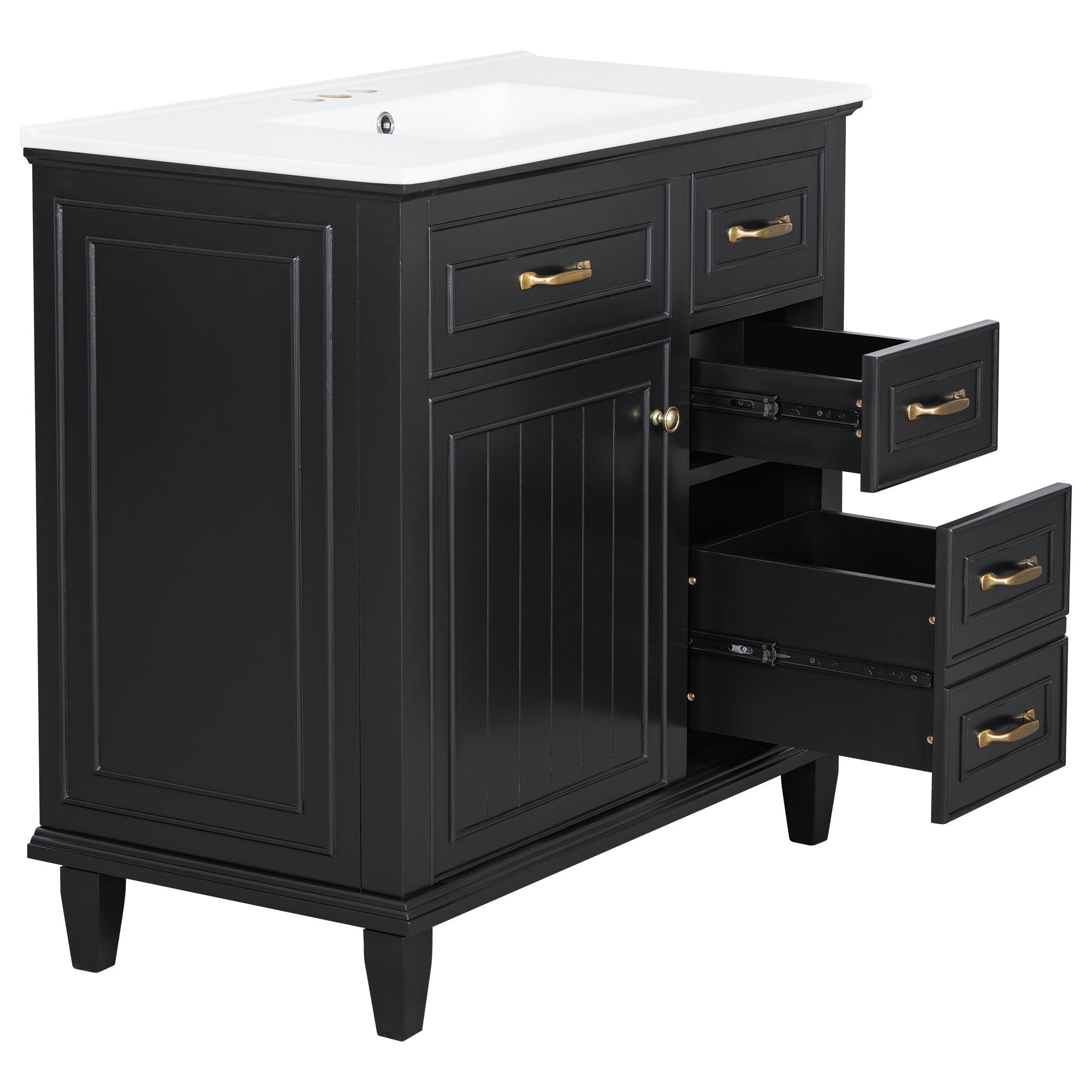 Modern Bathroom Vanity With Sink Top, Flip Drawers, Adjustable Shelf