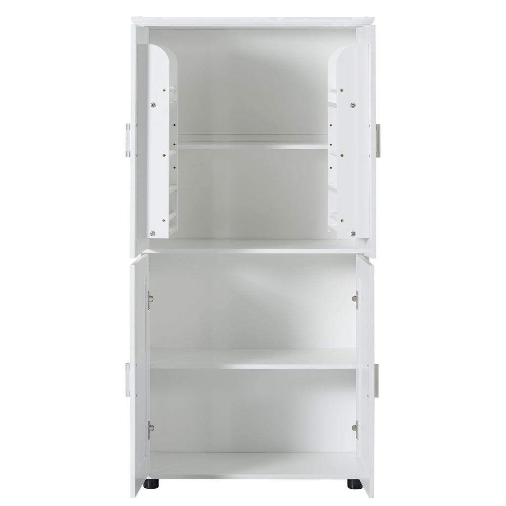 Tall And Wide Bathroom Floor Storage Cabinet With 4 Doors, Adjustable Shelves - White
