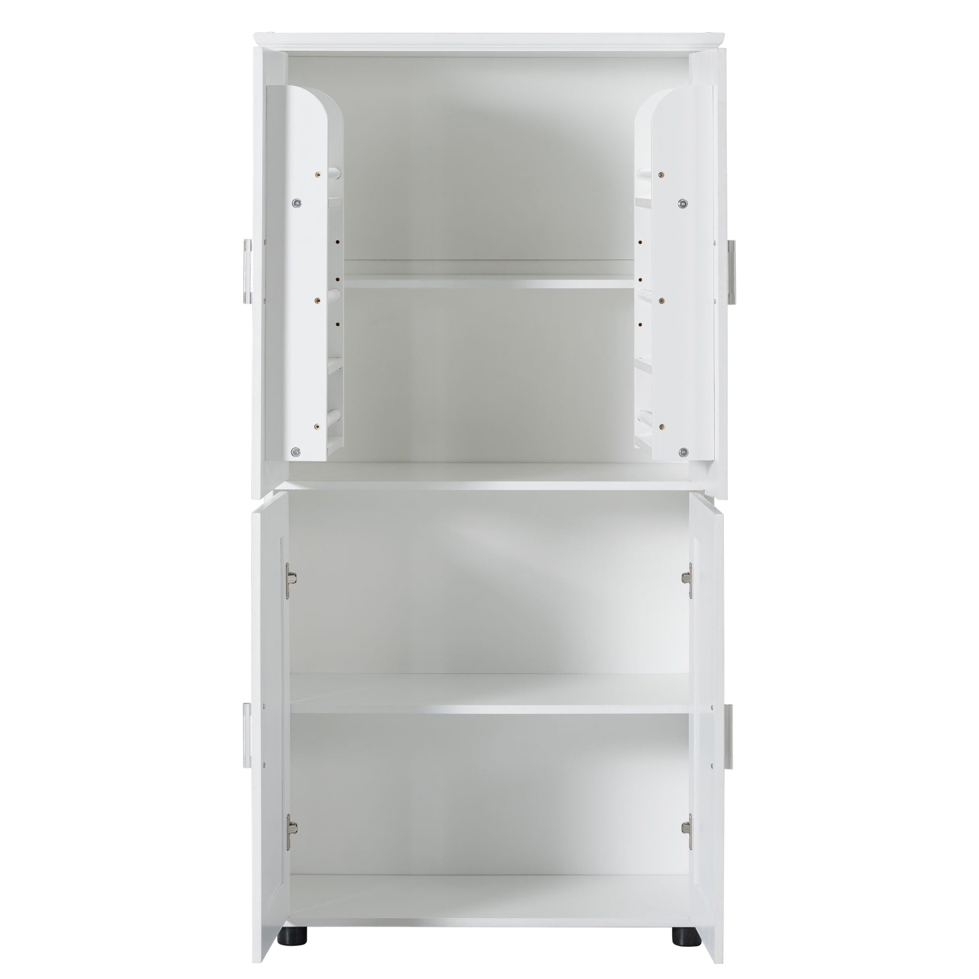 Tall And Wide Bathroom Floor Storage Cabinet With 4 Doors, Adjustable Shelves - White