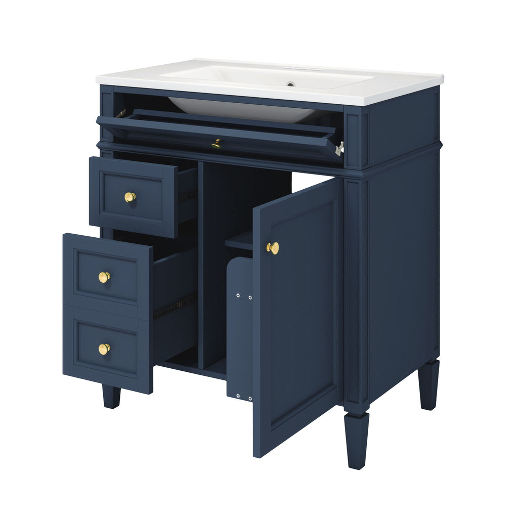 Bathroom Vanity With Medicine Cabinet, Royal Mirror Cabinet, Modern Bathroom Storage Cabinet With 2 Soft Closing Doors And 4 Drawers