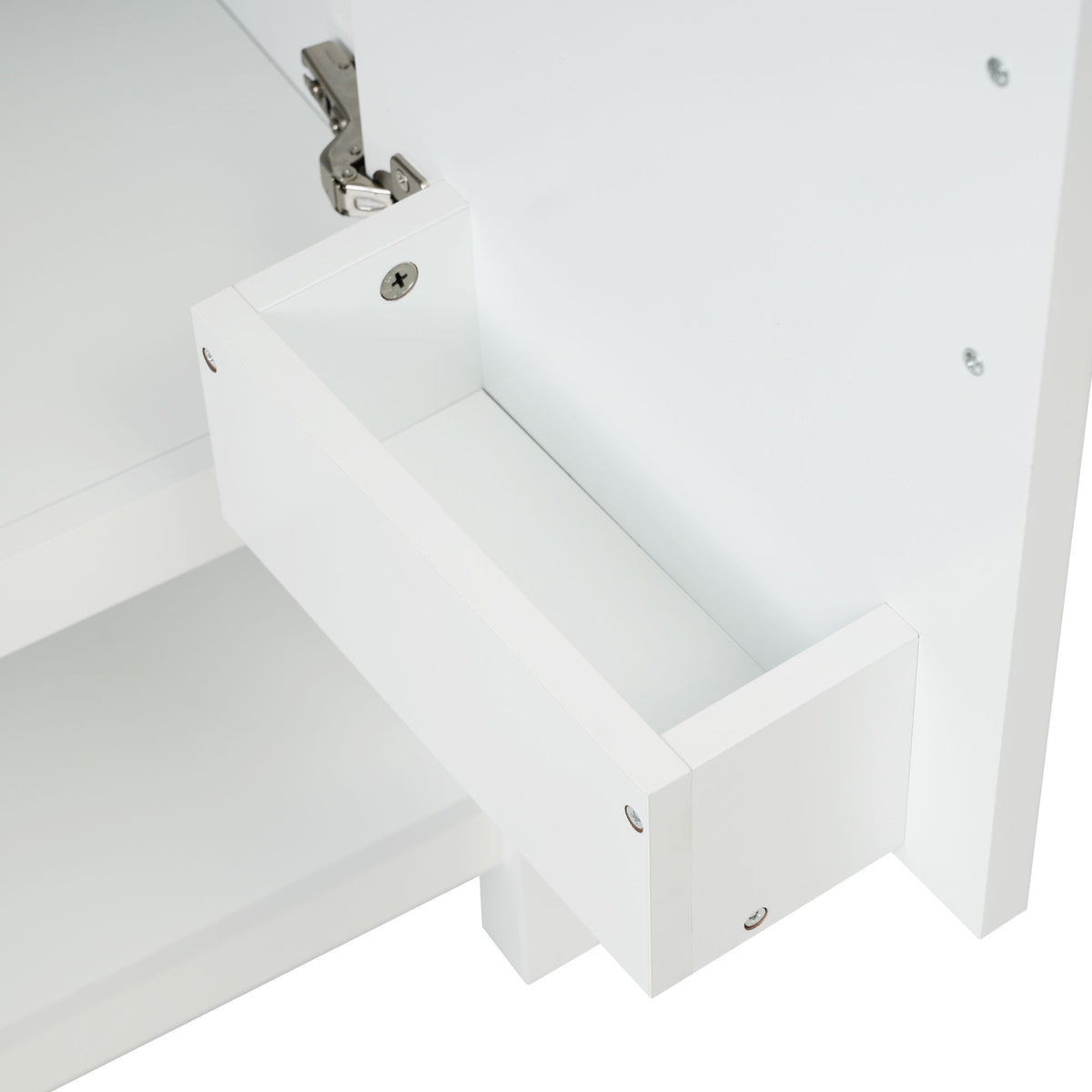 Elegant Bathroom Vanity With Ceramic Sink And Versatile Storage